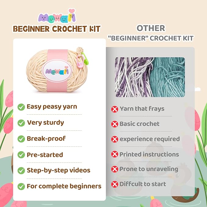 Mewaii Crochet Kit for Beginners Level 1 with 40% Extra Eco-Friendly Pre-Started Easy Yarn, Step-by-Step Video Tutorials for Adults and Kids (3 Pack Sea Otter Family)