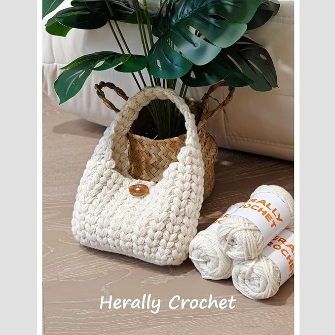 Herally Crochet Kit DIY for Beginners - Include Yarn, Hook and Accessory - with Step by Step Video Tutorials - Wheateat Hobo Bag (Beige)