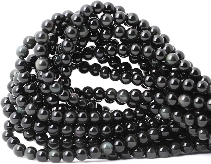 cheavian 60pcs 6mm natural black obsidian gemstone round loose beads crystal energy stone healing power for diy jewelry making 1 strand 15"