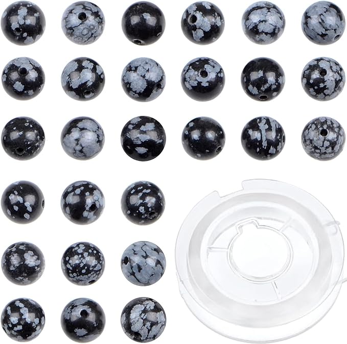 bymitel 210pcs natural crystal beads stone gemstone round energy healing loose beads with stretch cord for jewelry making bracelets anklets (snowflake, 6mm 210pcs)