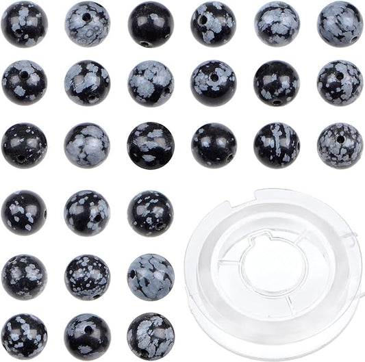 bymitel 210pcs natural crystal beads stone gemstone round energy healing loose beads with stretch cord for jewelry making bracelets anklets (snowflake, 6mm 210pcs)