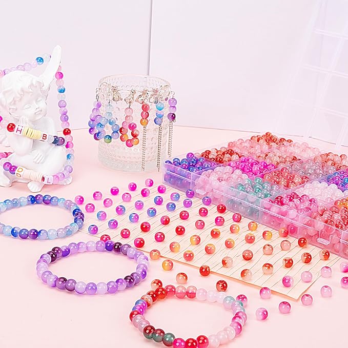 XSEINO About 1200+ pcs 6mm Glass Beads Bracelet Making Kit, 24 Assorted Red Bi-Color Fusion Series Crystal Beads for Jewelry Making, DIY Crafts, Friendship Bracelets