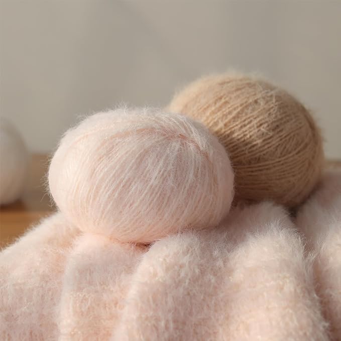 Snowbaby Wool Acrylic Blend Long Pile Yarn,(Worsted) Warm and Luxurious Fuzzy yarn for knitting and crocheting DIY Hats Scarves Sweaters, 2 * 3.52oz/100g 207yds(08-Milk Tea White)
