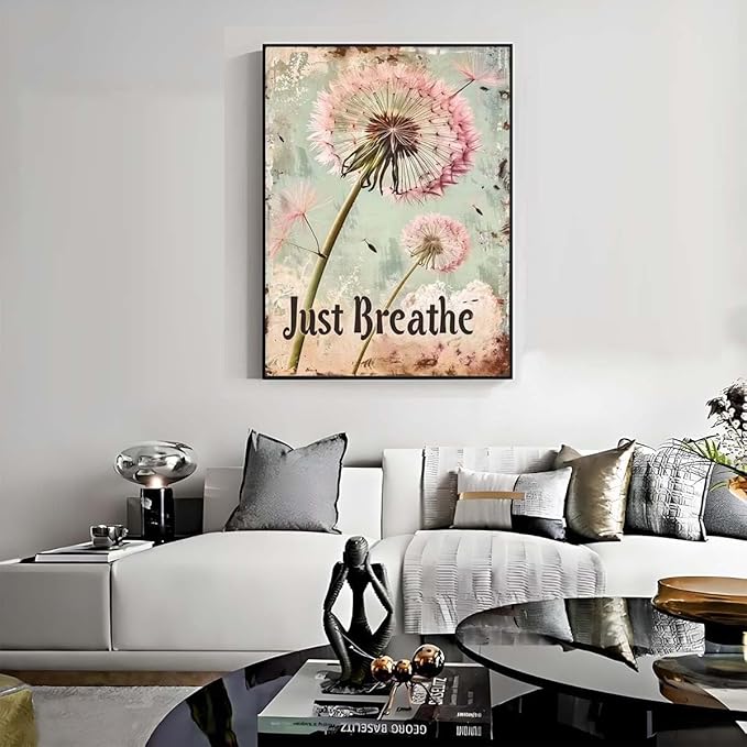 GEMFAMILY Dandelion 5D Diamond Art Kits for Adults,Just Breathe Diamond Painting Kits for Beginner,DIY Round Full Drill Diamond Dot Painting Gem Art Kits for Adults Home Wall Decor12X16Inch