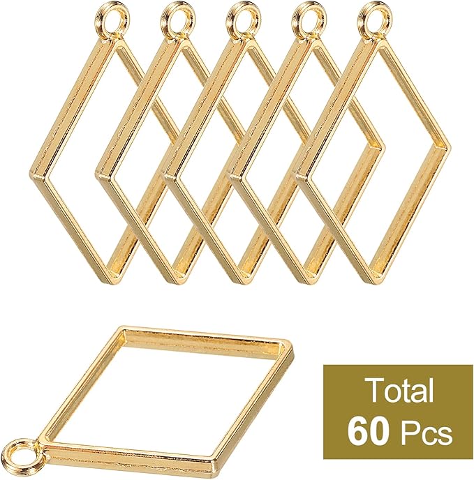 uxcell 60Pcs Alloy Open Bezel Pendants, Diamond Shape Hollow Frame Pendant Geometric Open Back Frame Pendant for Resin Jewelry Making Earrings Necklace Bracelet DIY, Rose Gold Tone, 3.5 mm