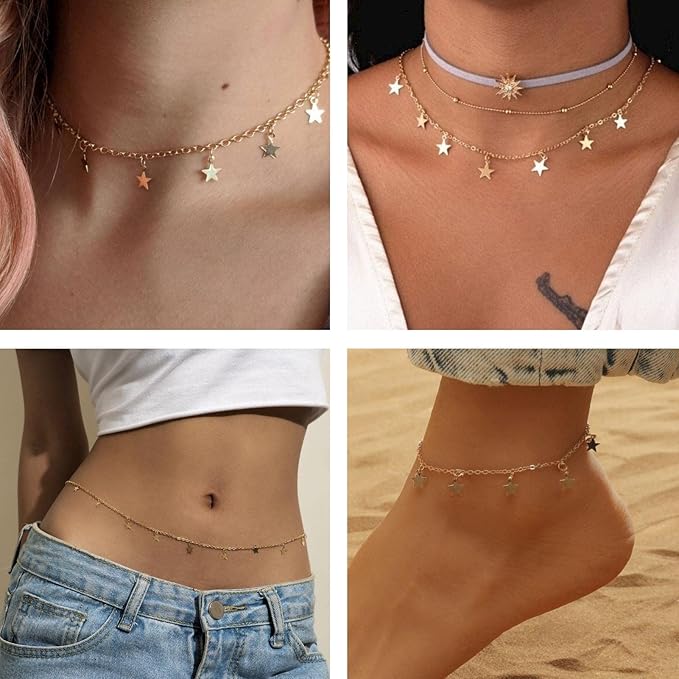 YOUBEIYEE 16.4 Feet Star Link Chain for Jewelry Making Women Necklace Chain Roll, Gold Plated Cable Chains Bulk with Jump Rings and Lobster Clasps