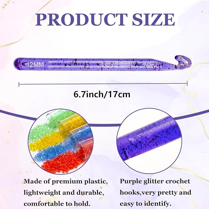 Hobekoee 12mm Large Crochet Hook for Chunky Yarn,Ergonomic Crochet Needles for Arthritic Hands,Plastic Crystal Smooth Crochet Hooks for Handmade DIY Crocheting