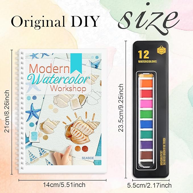 Watercolor Workbook, Watercolor Workbook Paint Book Beginner Friendly with 12 Patterns, Beginner-Friendly Watercolor Workbooks with 12 Paint Colors & Brush, Water Color Paint Set Valentine's Day Gift