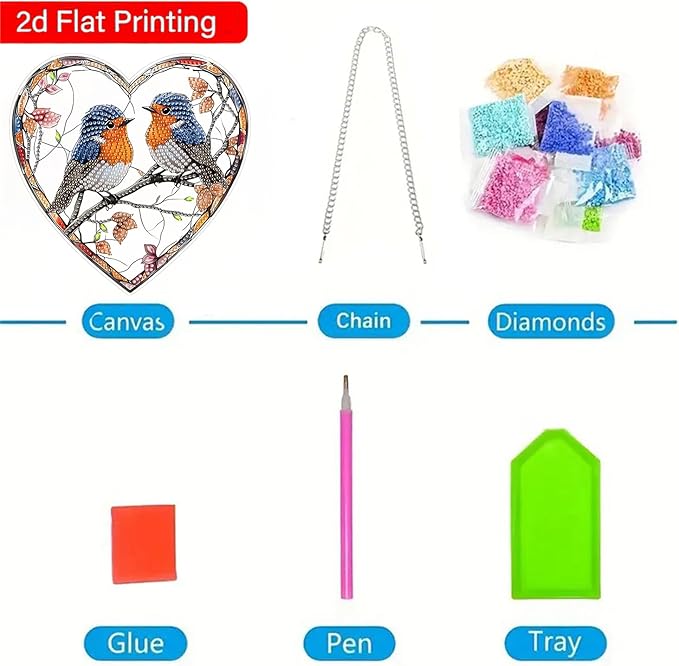 ZeeLionArt Hanging Diamonds Art kit for Adult,Valentine's Day Bird Pendant Diamonds Painting Art Kit,7.6x7.6inch Acrylic Diamonds Painting Board Kit Ornament, Special Crystal Diamond Hanging Ornament
