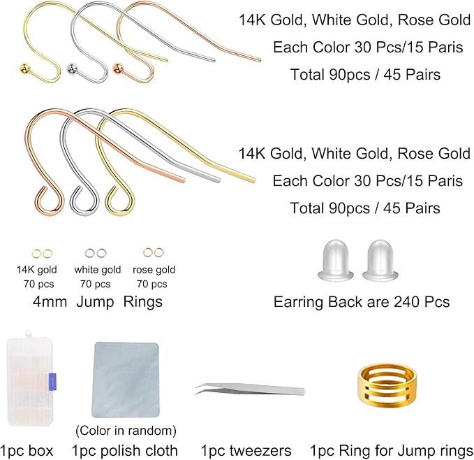 rose gold earring hooks - 630 pcs earring making kit with 14k gold hypoallergenic earring hooks, jump rings and clear rubber earring backs for diy jewelry making