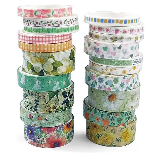 20 Rolls Washi Tape Set,Floral Washi Tape for Journaling, Assorted Sizes (Floral B)