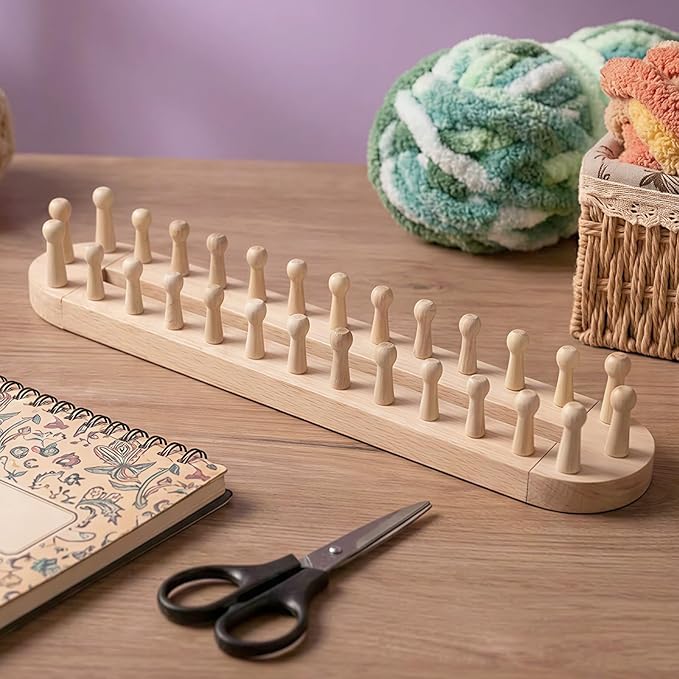 HomdMarket 18-inch Round Knitting Loom, Adjustable Circular Weaving Loom for Hats & Scarves - Premium Pure Beech Wood, Beginner-Friendly - Includes Number Stickers & Marker
