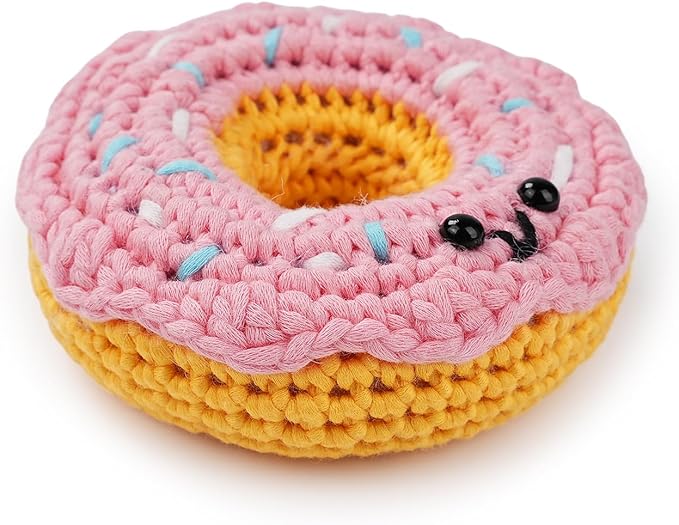 LetCartMaker Beginner Amigurumi Crochet Kit with Video Tutorials - Pizza, Croissant or Dessert Theme | Complete Starter Set for Kids & Adults (Yarn, Hook, Eyes Included) (Donut & Dessert Cup Duo)