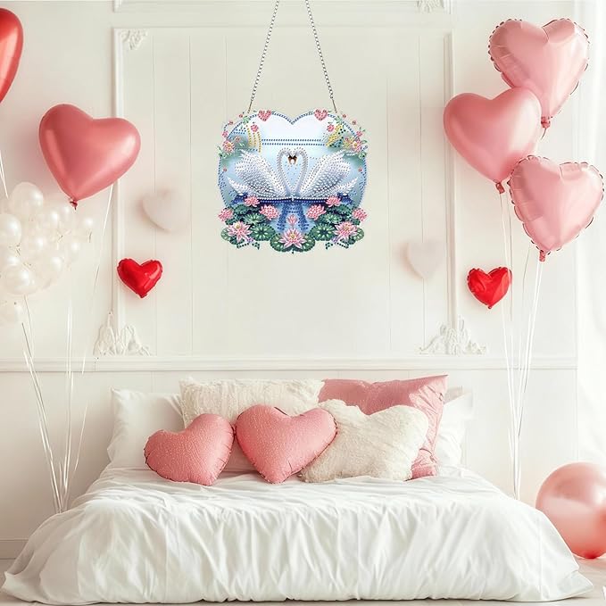 DOMROM Swan Diamond Art Hanging Kits for Adults Beginners, Special Shaped Crystal Diamond Painting Swan Pendant, DIY Diamond Art Suncatchers Animal for Home Garden Wall Decor Gift