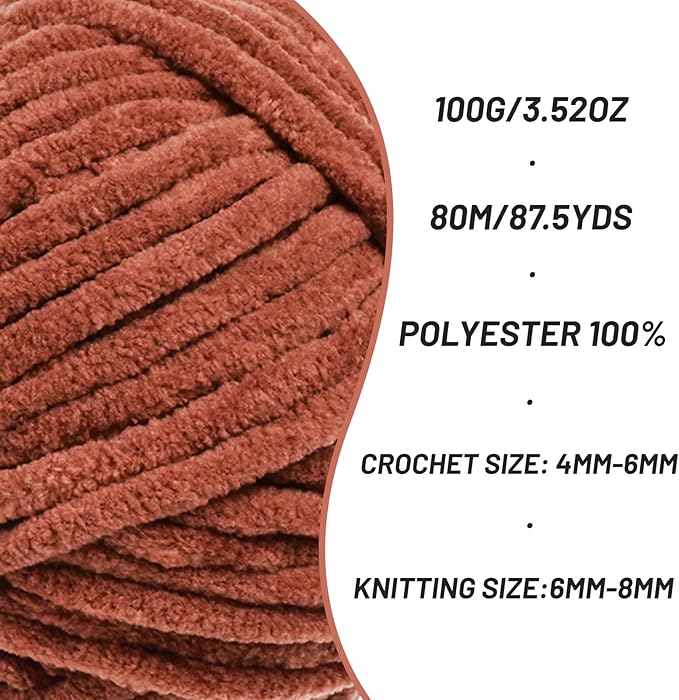 4 Pack Chunky Chenille Yarn for Crocheting, Baby Yarn for Crocheting Soft Blanket, 349.9 yds /14.1 oz Crochet Yarn, Bulky 5 Amigurumi Yarns, Fluffy Velvet Yarns for Knitting Crafts (4 Rust)