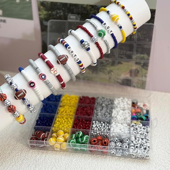 3950PCS Sports Ball Beads for Jewelry Making, Acrylic Clay Beads for Bracelets Volleyball Softball Football Baseball Basketball Soccer Bead with Letter Bead for DIY Crafts