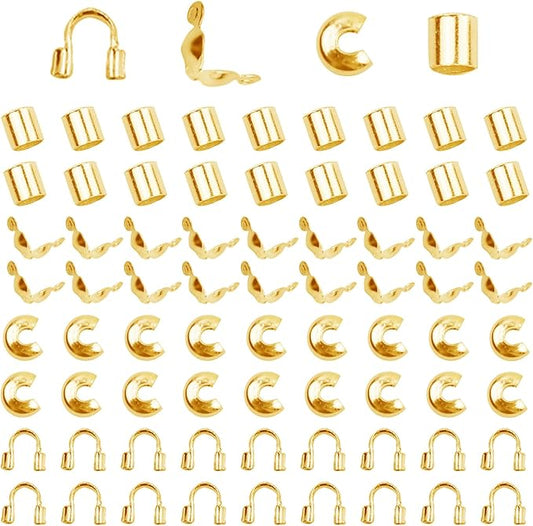 1400 Pieces Brass Tube Crimp Beads Wire Guardians Crimp Bead Knot Covers Bead Tips Knot Covers for DIY Bracelets Necklaces Jewelry Making Crafts Supplies(Gold)