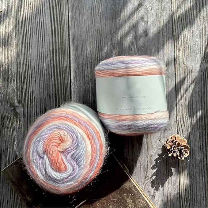 Crocheting Knitting-Gradient Cake Yarn, Soft Multicolor Medium-Fine Blended Yarn, Weight 100 Grams, Contains 60% Cotton 30% Acrylic 10% Wool. Suitable for Scarf, Gloves, Shawl, Blanket.(1159)