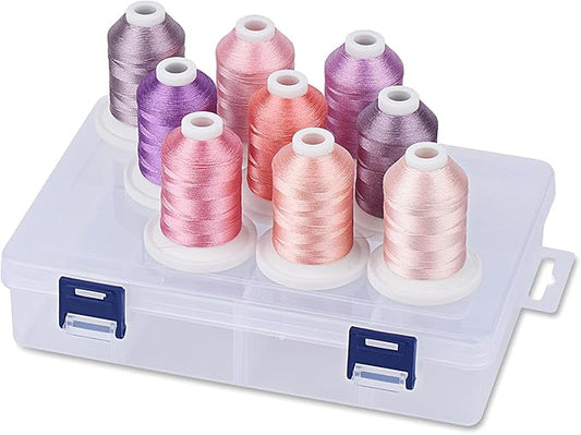 Simthread Embroidery Thread with Storage Box - 12 Options - 800 Yards/Spools, 9 Romantic Pink and Purple Colors for Embroidery and Sewing Machine
