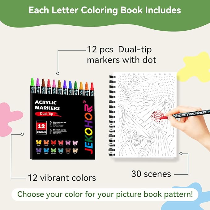 Coloring Book,Village Dot Art Meditations with 12 PCS Acrylic Markers,Mindfulness Adult Coloring Book-Relaxing,Anti-Stress,30 Patterns Coloring Books for Adults,Dot Art for Adults-Country Scenery
