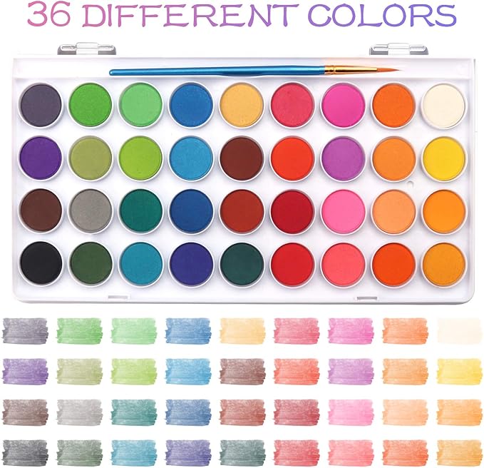 AROIC 36 Colors Watercolor Paint Set, Watercolor Pan Set with 10 Nylon Brushes and 6 Refillable Water Brushes. Perfect for Adults and Beginner Artists