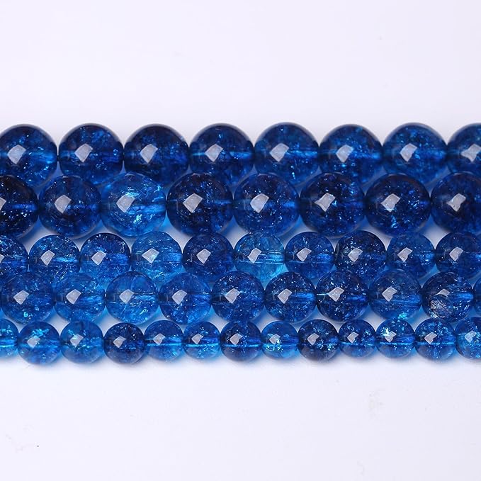 60pcs 6mm Natural Blue Crystal Crackle Quartz Stone Round Loose Beads for Jewelry Making DIY Bracelets Necklaces Energy Healing Stone Beads 15"(6mm, Blue Crackle Quartz)