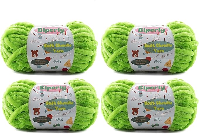 4 * 100g Velvet Chenille Chunky Yarn for Crocheting - 49.2yds per Skein Plush Fluffy Yarn - Easy to Use for Baby Blankets, Knitting Creations & DIY Crafts (4, Autumn Green)