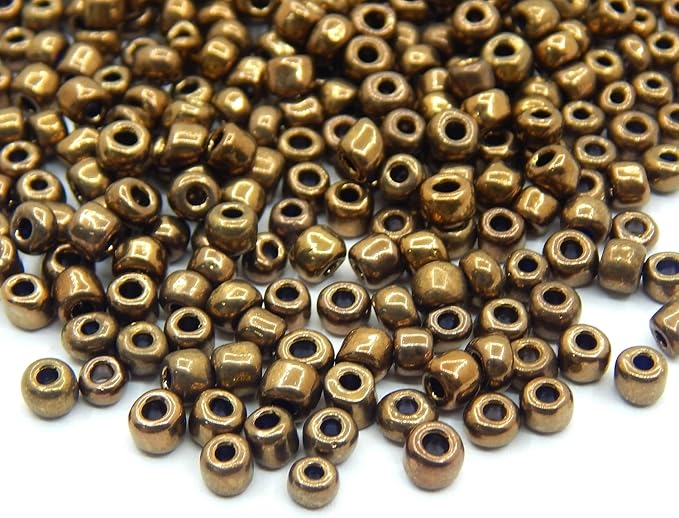 Perlin Glass Seed Beads 4mm 6/0 Round 1100pcs Mini Small Pony Spacer Beads Kit for Jewelry Making Earrings Bracelets Pendants Waist DIY Handmade Metallic Color Kit (Brown)