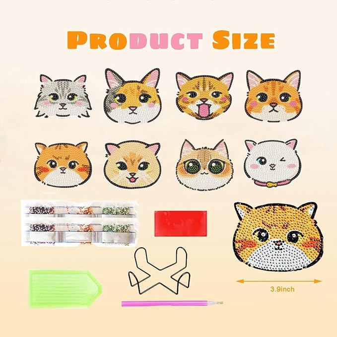 EWJRNSF 8 PCS Diamond Art Coasters Kit, Small Diamond Painting Coasters, Fall Diamond Art Kits for Adults Beginners, Arts and Crafts Supplies Item Sets with Holder