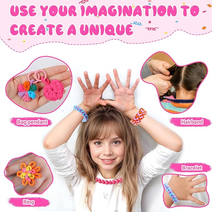 SKEFOLI Kids Bracelet Making Kit, DIY Rubber Band Jewelry Making Set, Arts and Crafts Supplies for Girls Ages 6-12, Craft Tools with Accessories & Portable Carry Bag