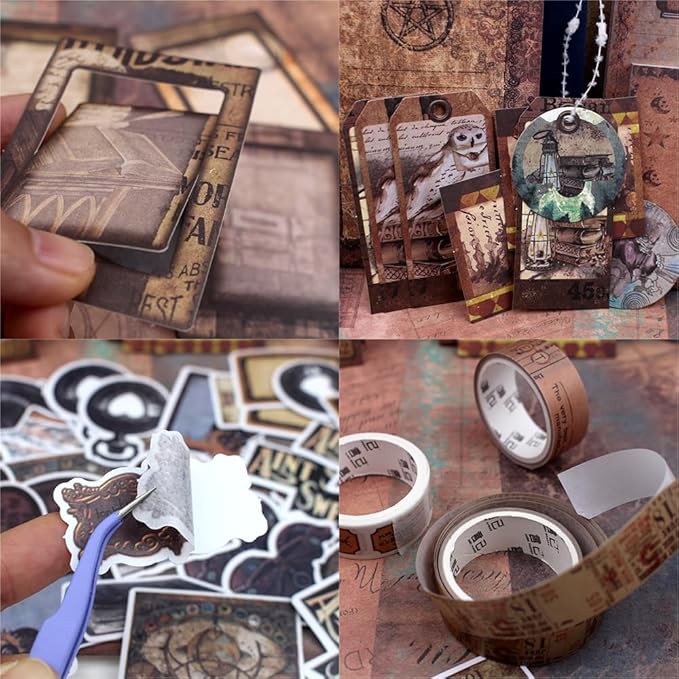 Diuhofart Scrapbooking Supplies Kit, Vintage Magic Scrapbook Kit for Bullet Junk Journal, Stationery, A6 Line Notebook, DIY Journaling Supplies, Birthday Craft Gift for Adults Women