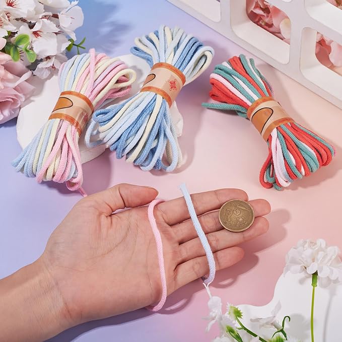 98.46 Feet Colorful 3-3.5mm Macrame Cord Twisted Soft Macrame Rope Segment Dyed Decorative Cord Sewing Twine Craft Thread for DIY Crafts Knitting Plant Hangers Christmas Wedding Decoration