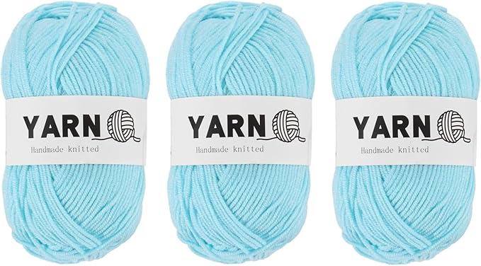 3Pcs Sky Blue Acrylic Yarn 400 Yard 4 Ply Soft Crochet Yarns Sport Weight Yarn,[for DIY Crocheting Knitting Craft Blankets Hats]-150g