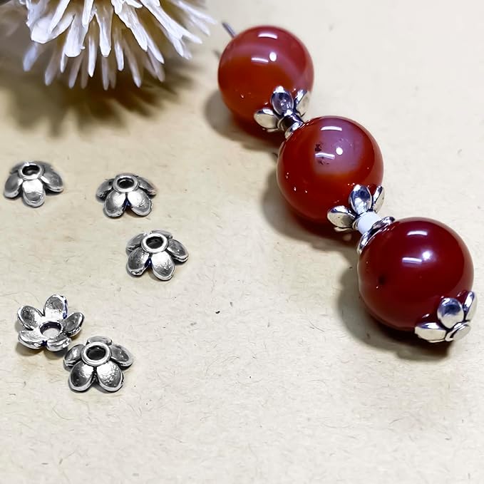 Heather's cf Flower Bead Caps Custom Fancy Charm Jewelry Making Spacer Kit Findings Bulk Vintage for Bracelets Earrings Necklaces Rings Beading Supplies Craft Non Tarnish DIY (Silver Petal - 500 Pcs)