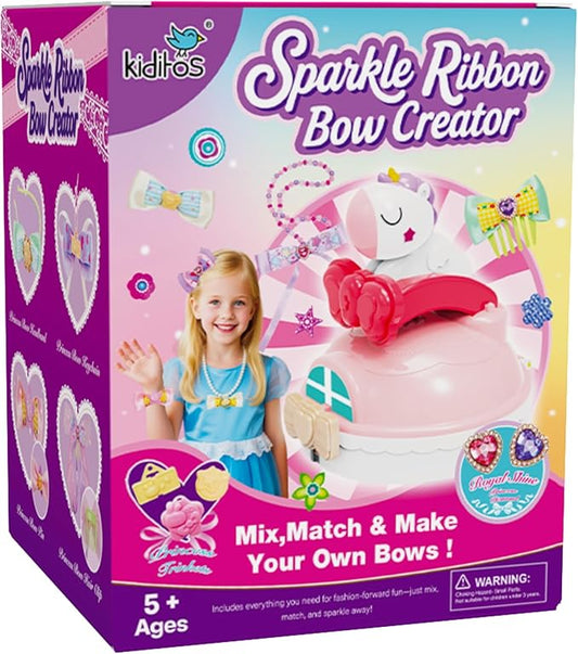 Kiditos Sparkling Ribbon Bow Creator Kit for Girls – DIY Headband & Jewelry Making Set, Arts and Crafts Toys for Kids Ages 5+, Make Your Own Hair Bows, Creative Gift for Girls