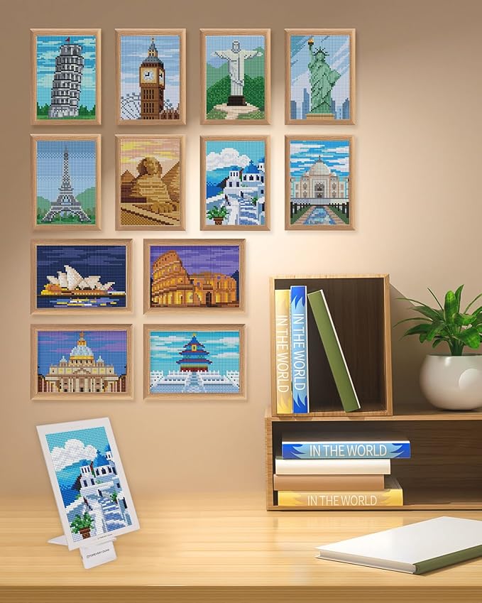 forever young Minigem Small Diamond Art Kits for Beginners, 12Pcs World-Famous Landmark Square Diamond Painting Kits for Adults, 3-Hour Postcard-Style Mini Diamond Art Kits (5x7 Inch)