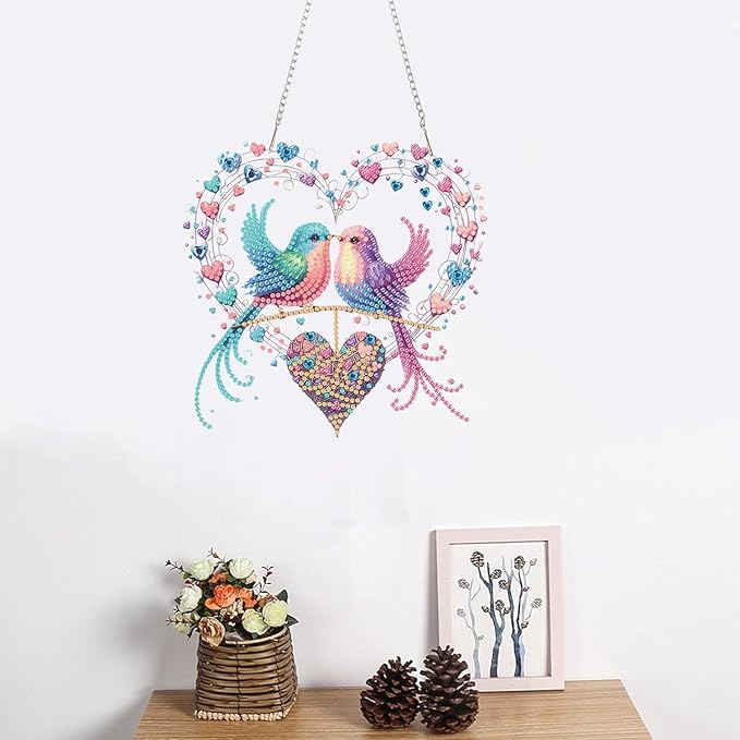 ZeeLionArt Hanging Diamonds Art kit for Adult,Valentine's Day Bird Pendant Diamonds Painting Art Kit,7.0x6.9inch Acrylic Diamonds Painting Board Kit Ornament, Special Crystal Diamond Hanging Ornament