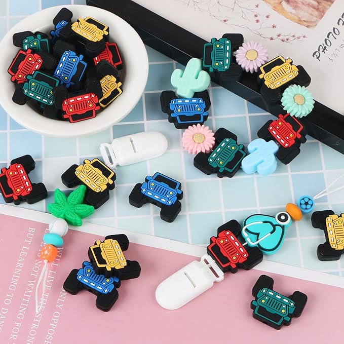 EVERMARKET 16pcs Truck Silicone Focal Beads Bulk - Car Silicone Beads for Pens, DIY Crafts Necklace, Bracelet, Lanyard