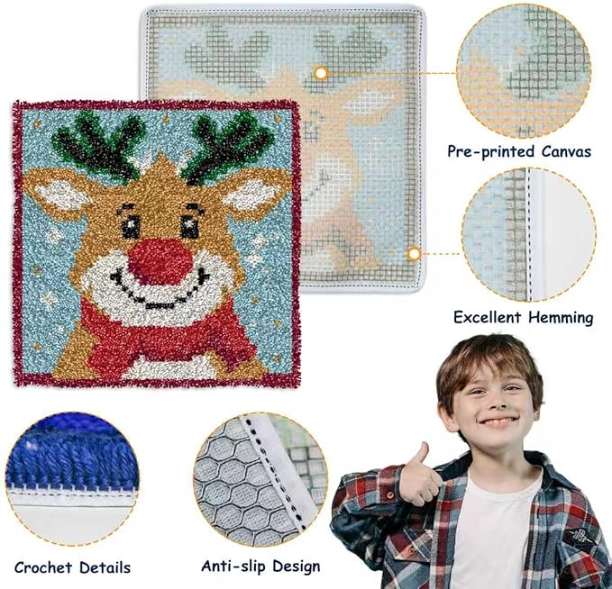 Yglnden Latch Hook Kits for DIY Rug Crafts Rugby Pattern Color Printed Canvas,Latch Hook Kits for Beginners Handmade Needlework Crafts Home Decoration,12"x12"