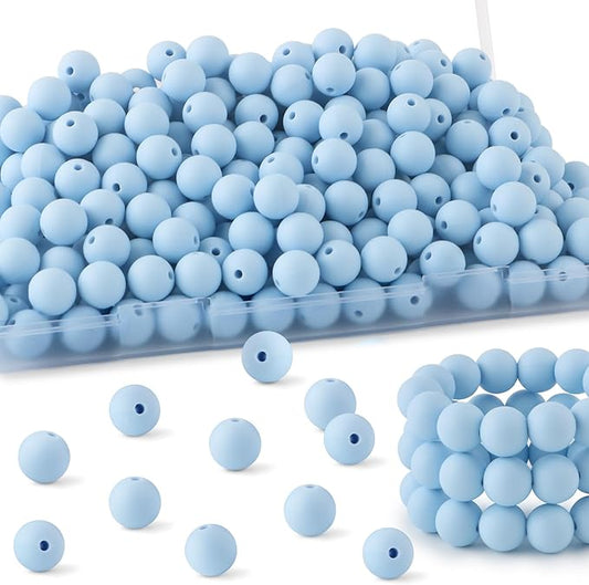 160Pcs 12mm Silicone Beads for Keychain Making Bracelet Necklace, Bulk Round Silicone Beads for Pens（Pastel Blue）