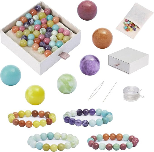 Geezon Navis Bracelet Making Kit - 10mm Natural Stone Beads - 48pcs Multicolor - DIY Jewelry Making Starter Kit Adult Men Women Birthday Gift Craft (48, Color C)
