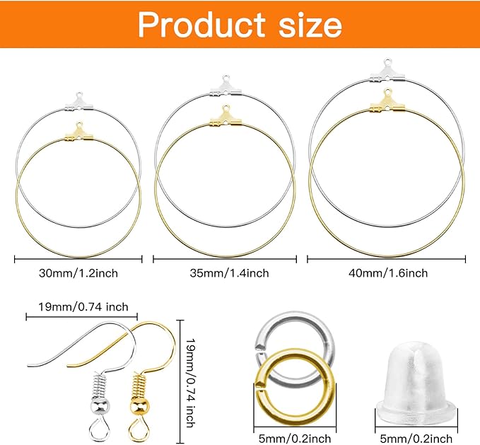 360pcs earring making kit jewelry making supplies bulk with round beading hoop earring finding,earring hooks,jump rings,earring backs for diy craft earring jewelry making(k gold,white k)
