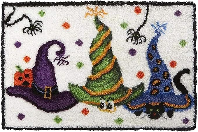 ZFFLYH Latch Hook Kits, Latch Hook Rug Kit for Adults Beginner Halloween Hat Latch Hook Kits with Printed Canvas 52X38cm/20.5 Inch X15 Inch