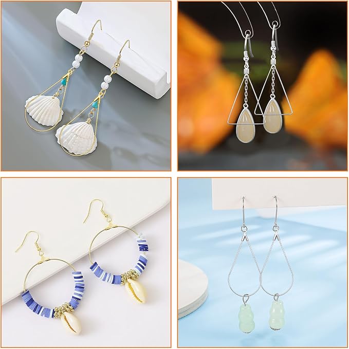 oubaka 720pcs earring making kit earring hoops for jewelry making, with teardrop triangle round beading hoop,earrings hooks,jump rings,earrings backs for diy craft(k gold,white k)