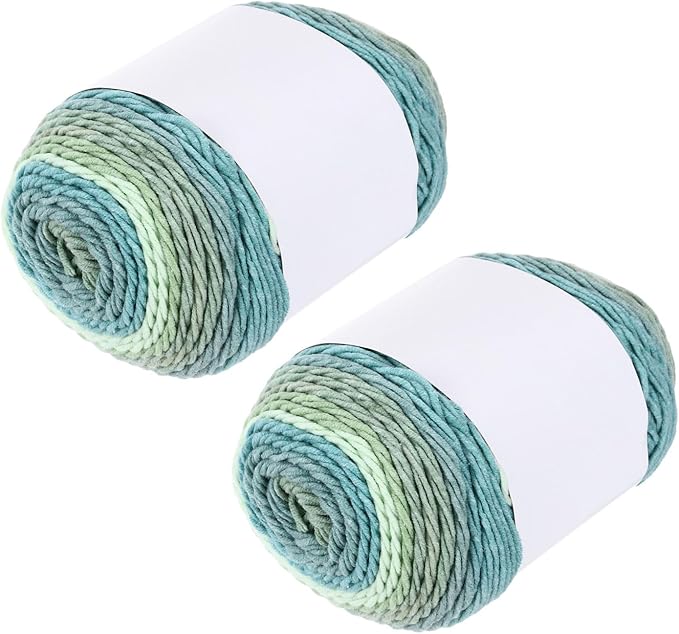 MECCANIXITY Cotton Acrylic Yarn for Crocheting, 422 Yard 5 Ply Soft Gradient Yarn Acrylic 45% Cotton 55% Used for DIY Knitting Blankets Scarves(2 Packx100g,Beige,Green,Blue)