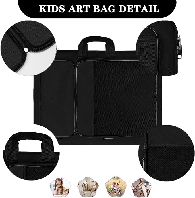Art Portfolio Kids Artwork,Art Bag15 X 18 For Child Artwork 8K Organizer,A3 portfolio Case For Carrying Artwork With Tote And Backpack (Black)