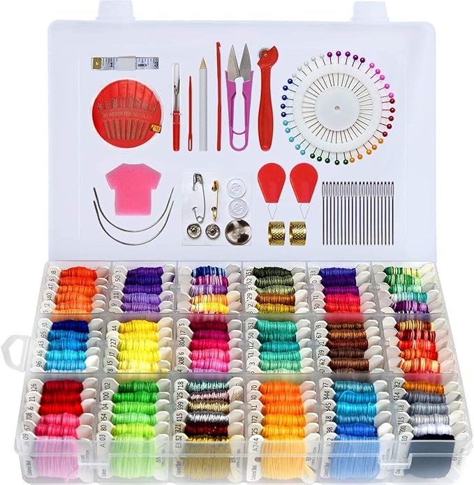 Embroidery Floss Cross Stitch Threads String Kits with Organizer Storage Box Included 108pcs Colorful Friendship Bracelets Floss with Number Stickers&Floss Bobbins &110 Pcs Cross Stitch Tool Kits