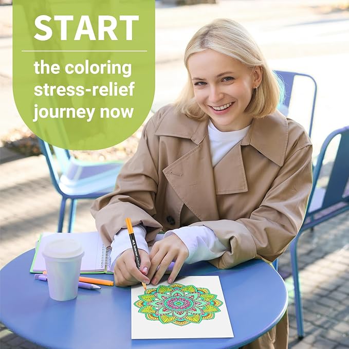 Adult Coloring Book for Women Relaxation, Spiral Bound Mindfulness Coloring Book with 36 Colors Markers for Adult, Anxiety Relief Gifts with 48 Pictures (Mandala & Animal Flowers)
