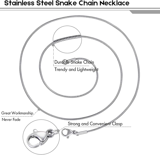 12 Pack Necklace Chains 24 Inches Stainless Steel Snake Chain Necklace with Lobster Clasps for DIY Jewelry Making, 1.2 mm