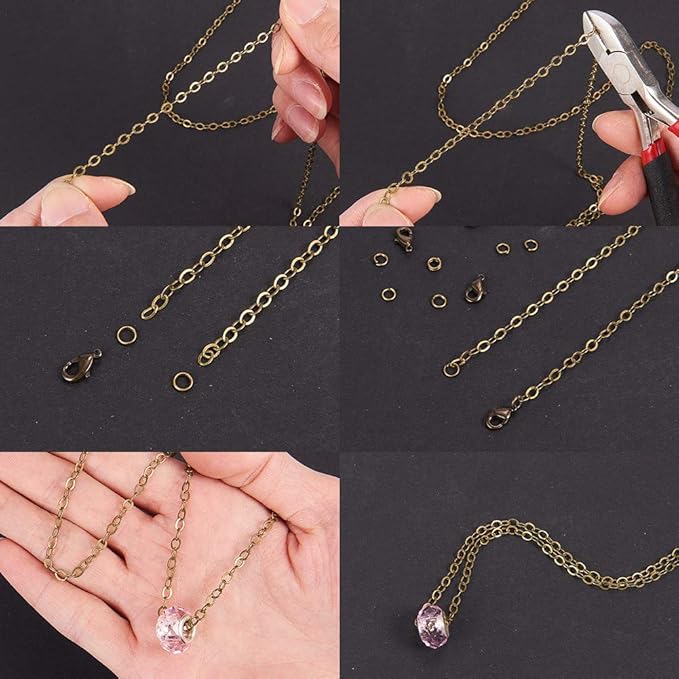SUNNYCLUE DIY 33 Feet Antique Bronze Curb Cable Chain Link Necklace Small Width 3mm 30 Brass Lobster Claw Clasps, 100 Brass Jump Rings Antique Bronze Jewelry Chain for Jewelry Bracelet Necklace Making